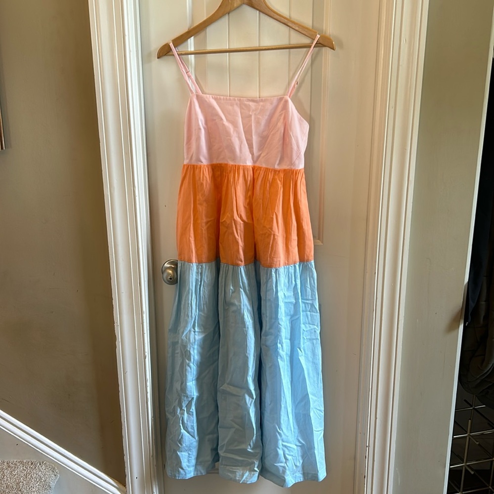 J. Crew Factory Colorblock Midi Dress - Pink, Orange, Blue